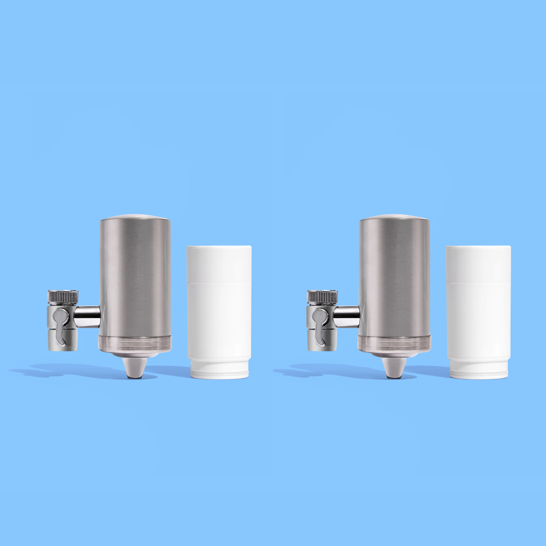 Purifying Duo: 2x Flow Tap Stainless Steel Tap Water Filters + 2x Cartridges